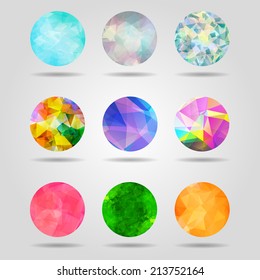 set of abstract colorful geometric spherical shapes from triangular faces for graphic design