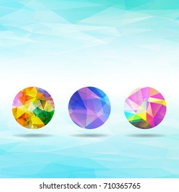 set of abstract colorful geometric spherical shapes from triangular faces for graphic design