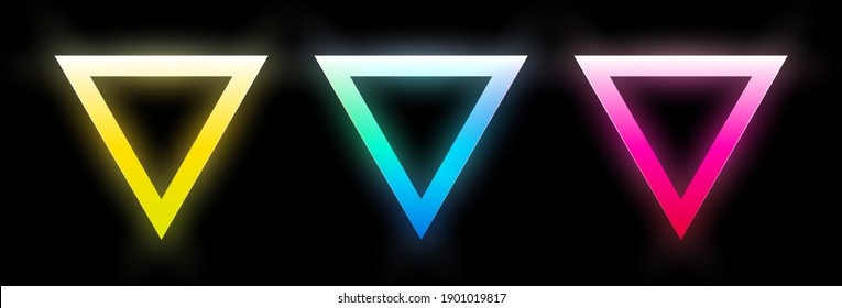 Set of abstract colorful glowing triangles. Geometric shapes with vibrant gradient. Design elements for poster, banner, flyer, card, etc. Vector