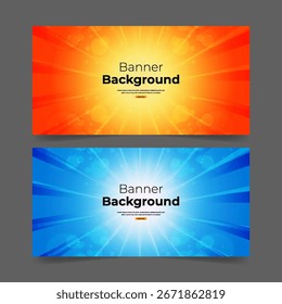 Conjunto de Anuncios de gradiente colorido abstracto con rayos solares y bokeh