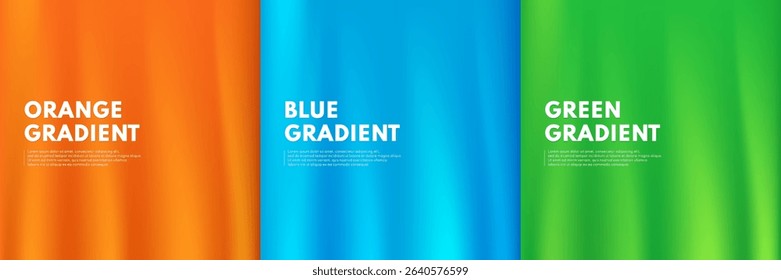 Set of abstract colorful gradient designs, Trendy vibrant color background. Orang, blue, green soft blur mesh gradient collection design. Use for cover book, poster, web banner, Print ad. Vector EPS10