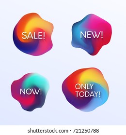 Set of abstract colorful gradient shapes. Sale, new, now, only today promo banners collection.