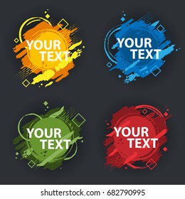 Set abstract colorful grunge splash on black background with space for your text. Splash ftame set .Grunge element for design