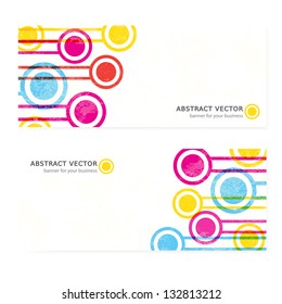 Set of abstract colorful grunge vector banners with logotype. For business and advertisement. Music project banner. Playful lines and rounds background