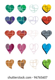 A set of abstract colorful hearts