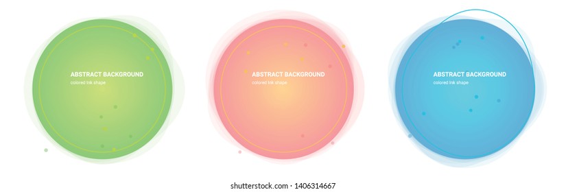 Set Abstract Colorful Ink Geometric Shape. Bubble Gradient Design for Banner, Card, Brochure. Isolated Waves in Pear, Lima, Saffron-Mango, Froly, Java, Curious-Blue colors. Vector Illustration 