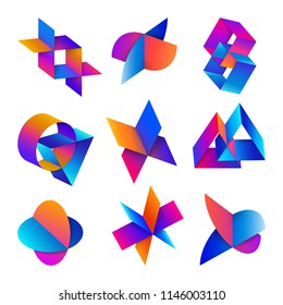 Set of Abstract Colorful Interlocking Symbols on White Background. Modern Design Elements. EPS 10 Vector.