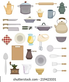 Set of abstract colorful kitchen related items, vector illustration