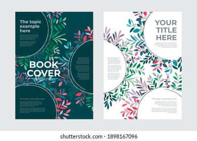 Set of abstract colorful leaves vector modern background. Trendy floral style organic shapes with green background. Brochure, cover template, leaflet, magazine