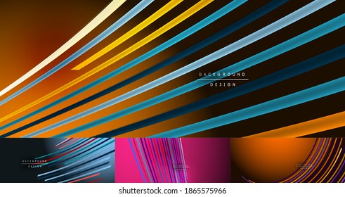 Set of abstract colorful lines vector backgrounds. Internet, big data and technology connections concept, abstract templates