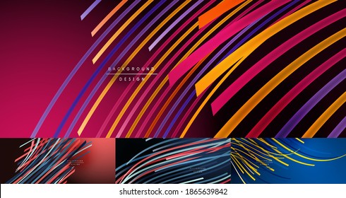 Set of abstract colorful lines vector backgrounds. Internet, big data and technology connections concept, abstract templates