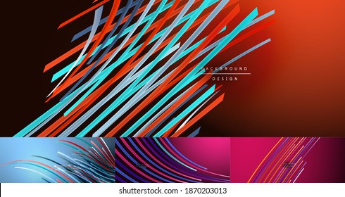Conjunto de fondos vectoriales de líneas coloridas abstractas. Internet, concepto de conexiones de grandes datos y tecnología, plantillas abstractas