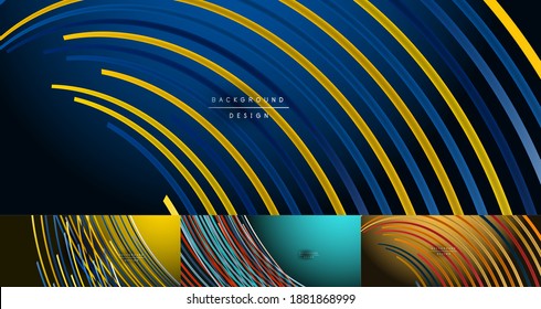 Set of abstract colorful lines vector backgrounds. Internet, big data and technology connections concept, abstract templates