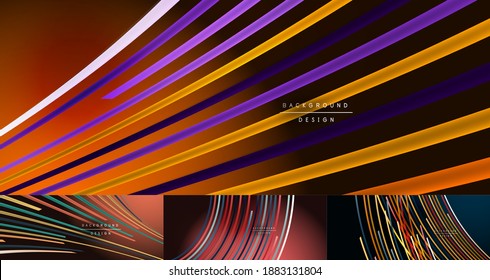 Set of abstract colorful lines vector backgrounds. Internet, big data and technology connections concept, abstract templates