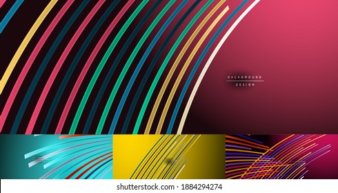 Set of abstract colorful lines vector backgrounds. Internet, big data and technology connections concept, abstract templates