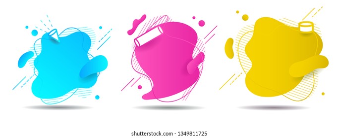 Set abstract colorful liquid geometric shape. fluid gradient design for banner, card, brochure. Isolated waves. Vector illustration 