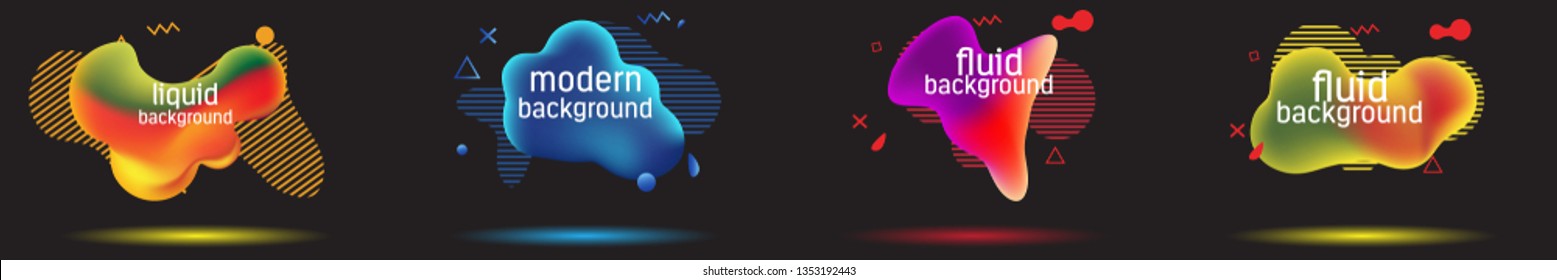 Set abstract colorful liquid geometric shape . Fluid gradient elements for banner, cover. Futuristic trendy dynamic elements. Eps 10