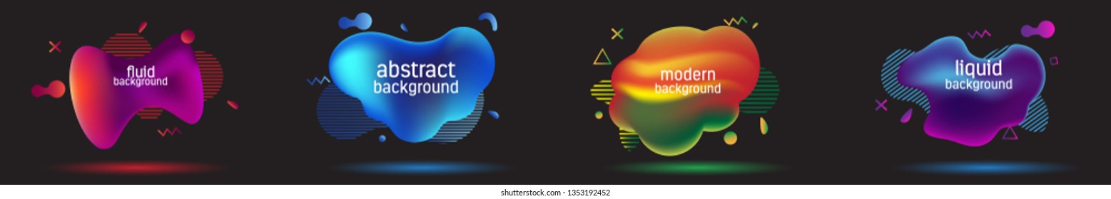 Set abstract colorful liquid geometric shape . Fluid gradient elements for banner, cover. Futuristic trendy dynamic elements. Eps 10