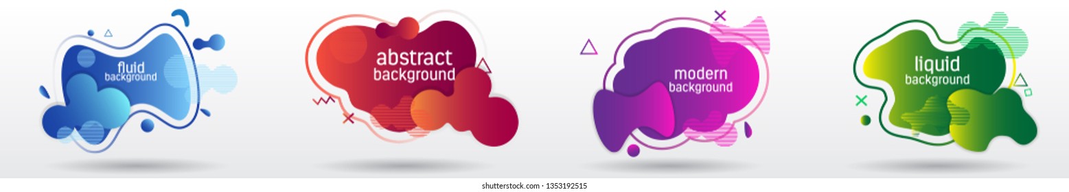 Set abstract colorful liquid geometric shape . Fluid gradient elements for banner, cover. Futuristic trendy dynamic elements. Eps 10