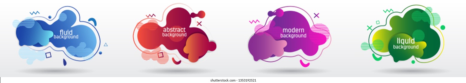 Set abstract colorful liquid geometric shape . Fluid gradient elements for banner, cover. Futuristic trendy dynamic elements. Eps 10