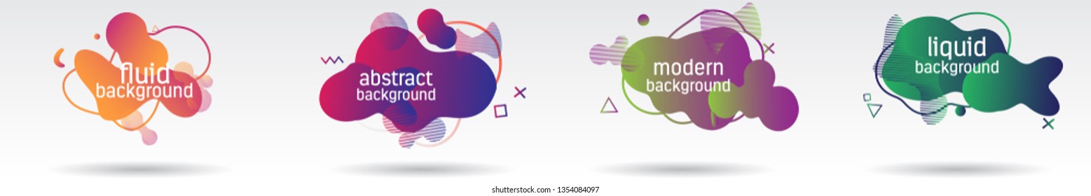 Set abstract colorful liquid geometric shape . Fluid gradient elements for banner, cover. Futuristic trendy dynamic elements. Eps 10
