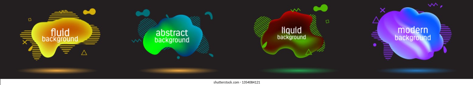 Set abstract colorful liquid geometric shape . Fluid gradient elements for banner, cover. Futuristic trendy dynamic elements. Eps 10