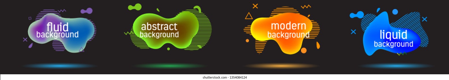 Set abstract colorful liquid geometric shape . Fluid gradient elements for banner, cover. Futuristic trendy dynamic elements. Eps 10