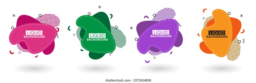 Set abstract colorful liquid geometric shape. Futuristic trendy dynamic elements. Abstract background. Eps 10
