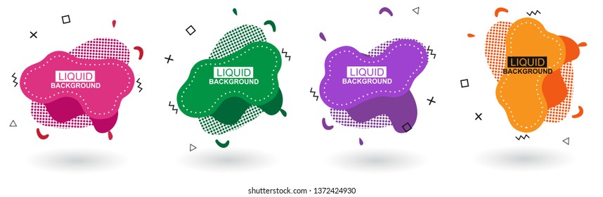 Set abstract colorful liquid geometric shape. Futuristic trendy dynamic elements. Abstract background. Eps 10