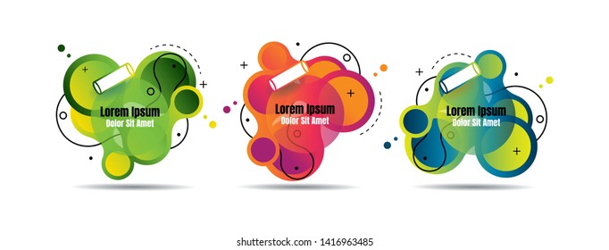 Set abstract colorful liquid geometric for banner, card, brochure. Isolated waves. Template for your text. Vector illustration 