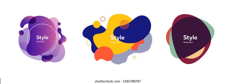 Set of abstract colorful liquid shape modern graphic figures. Dynamical forms, flowing liquid shapes, wavy line. Trendy design for banners, flyers, presentation slides. Vector illustration