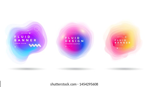 Set of abstract colorful liquid shapes. Fluid gradients banner design. Isolated dynamical art form.