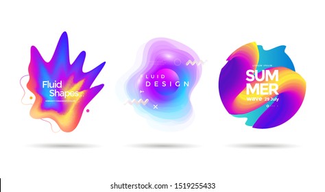Set of abstract colorful liquid shapes. Fluid gradients banner design. Isolated dynamical art form. Modern vibrant graphic elements for flyer, poster.