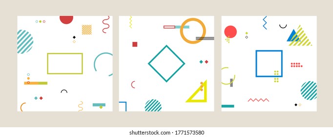 Set of abstract Colorful Memphis Art Background. 80s memphis geometric style flat and line design elements. Retro art for covers, banners, flyers and posters. Vector illustration