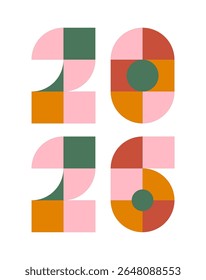 set of abstract colorful minimalistic geometric 2026 numbers, new year title made on circle, square. numbers design for card, invitation, wallpaper, poster	