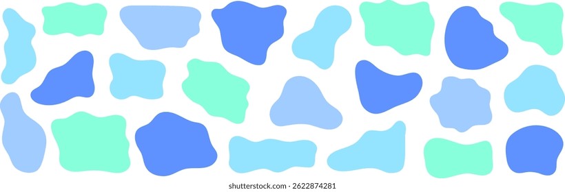 Set of abstract colorful organic blobs in blue and turquoise shades, isolated vector elements for modern design, backgrounds, and creative compositions.