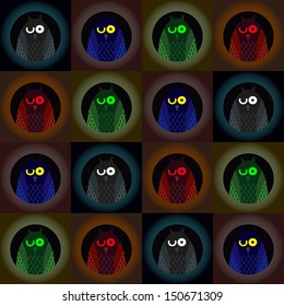 set of abstract colorful owls