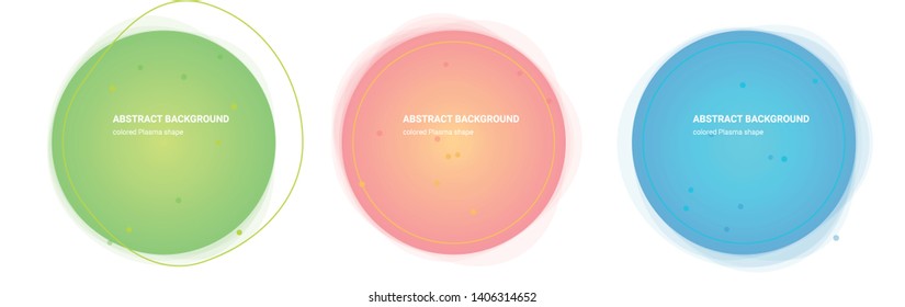 Set Abstract Colorful Plasma Geometric Shape. Curvy Gradient Design for Banner, Card, Brochure. Isolated Waves in Pear, Lima, Saffron-Mango, Froly, Java, Curious-Blue colors. Vector Illustration 