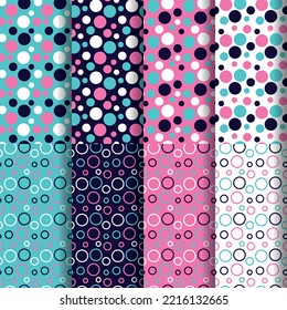 Set of abstract colorful random circles seamless patterns