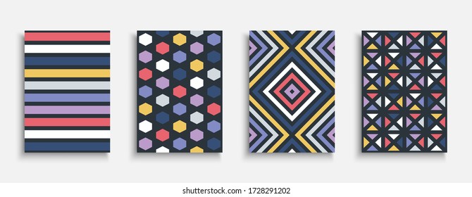 Sammlung von abstrakten bunten Retro-Covers, Vorlagen, Plakaten, Plakaten, Broschüren, Bannern, Flyern und so weiter. Künstlerische Mode-helle Hintergründe. Trendiges geometrisches, lebendiges Design der 80-90er Jahre.