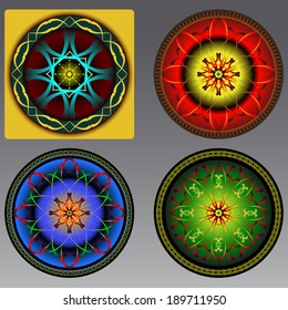 set of abstract colorful shapes on a darkly grey background