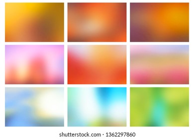 Set of abstract colorful smooth blurred backgrounds in soft colours