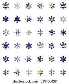 Set of abstract colorful snowflake logo icons, winter concepts, clean modern geometric design. Created with transparent abstract lines