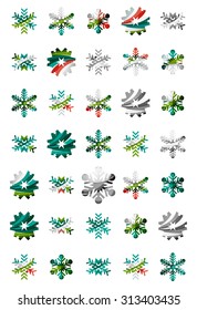 Set of abstract colorful snowflake logo icons, winter concepts, clean modern geometric design. Created with transparent abstract lines