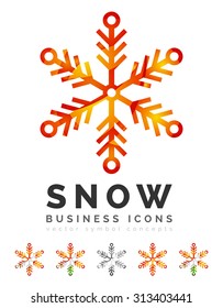 Set of abstract colorful snowflake logo icons, winter concepts, clean modern geometric design. Created with transparent abstract lines
