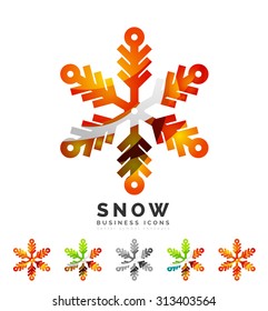 Set of abstract colorful snowflake logo icons, winter concepts, clean modern geometric design. Created with transparent abstract lines
