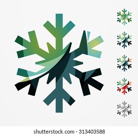 Set of abstract colorful snowflake logo icons, winter concepts, clean modern geometric design. Created with transparent abstract lines
