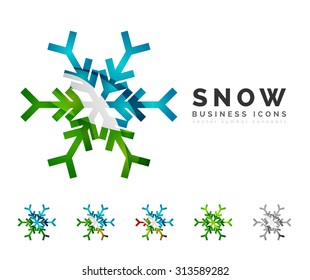 Set of abstract colorful snowflake logo icons, winter concepts, clean modern geometric design. Created with transparent abstract lines