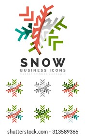 Set of abstract colorful snowflake logo icons, winter concepts, clean modern geometric design. Created with transparent abstract lines