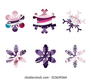 Set of abstract colorful snowflake logo icons, winter concepts, clean modern geometric design. Created with transparent abstract lines